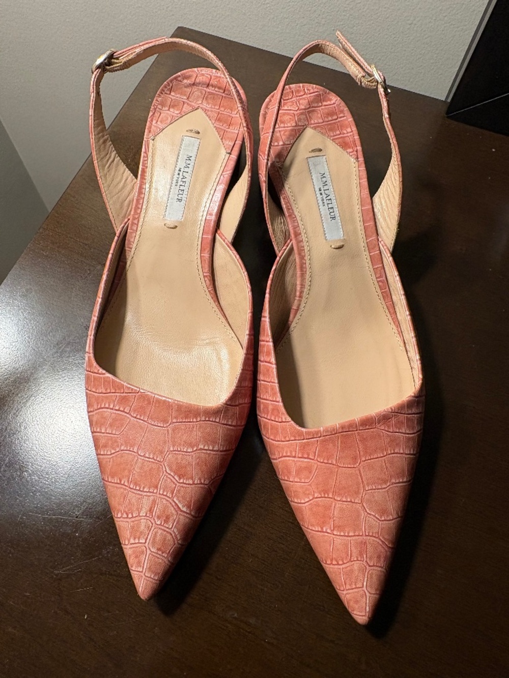 M.M. LAFLEUR 41 rose croc-embossed Irene Slingback
